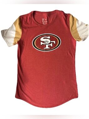 Nike Women’s Red San Francisco 49ers Tee with Gold and White Sleeve